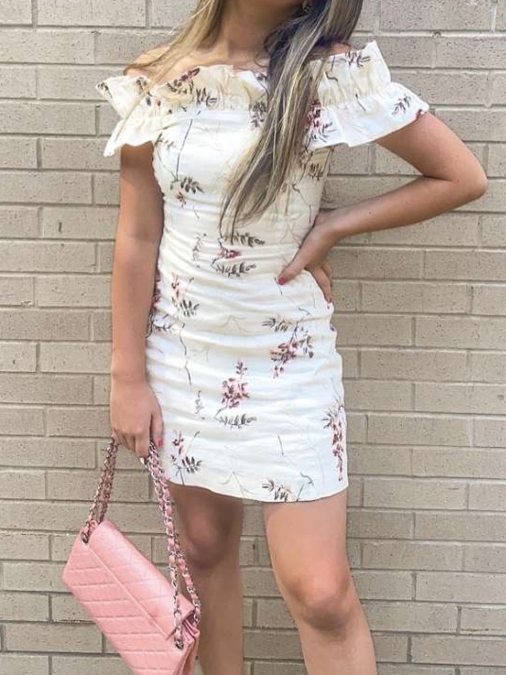 Off-Shoulder White Floral Mini Dress